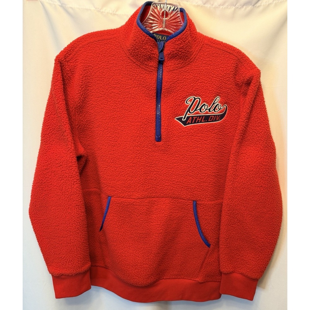 Polo Ralph Lauren Teen Size L 14-16 Red Sherpa Fleece Pullover Jacket Preppy